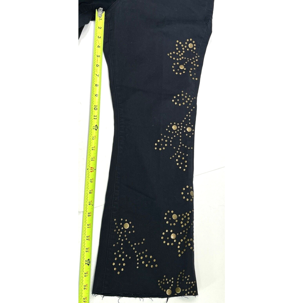 Anthropologie Pilcro Black Cropped Jeans Size 31 The Icon Raw Hem Bronze Studded - Picture 13 of 16